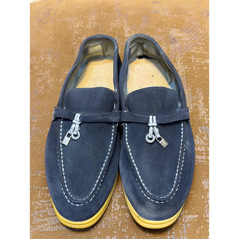 Loro Piana Summer Walk Navy Blue Suede Loafers My Charms Italy EU 38 J 56000